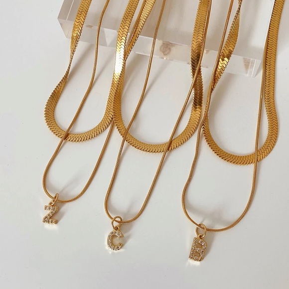 Jewelry - Double Layer Pendant Letter Necklaces in Gold Plated Stainless Steel